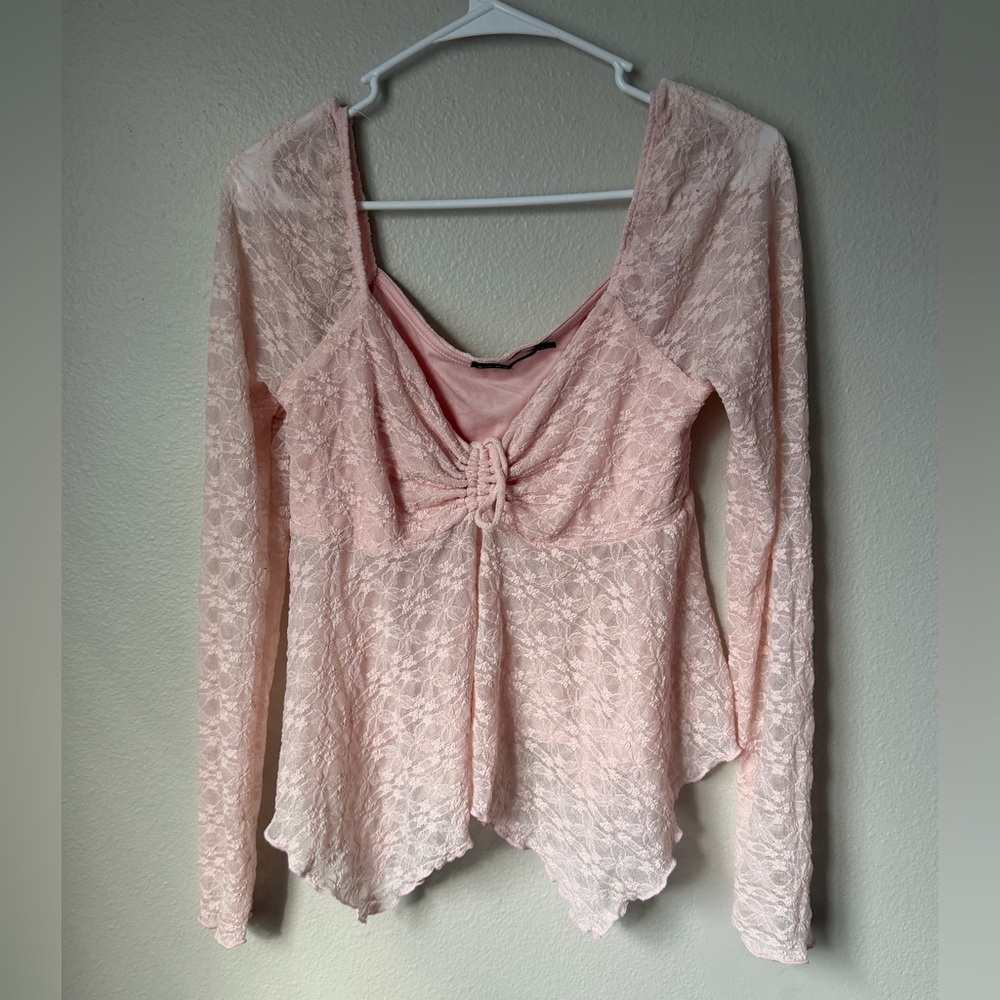 Women’s pink babydoll lace handkerchief hem top women’s XL Fairy Cottagecore - Picture 2 of 4